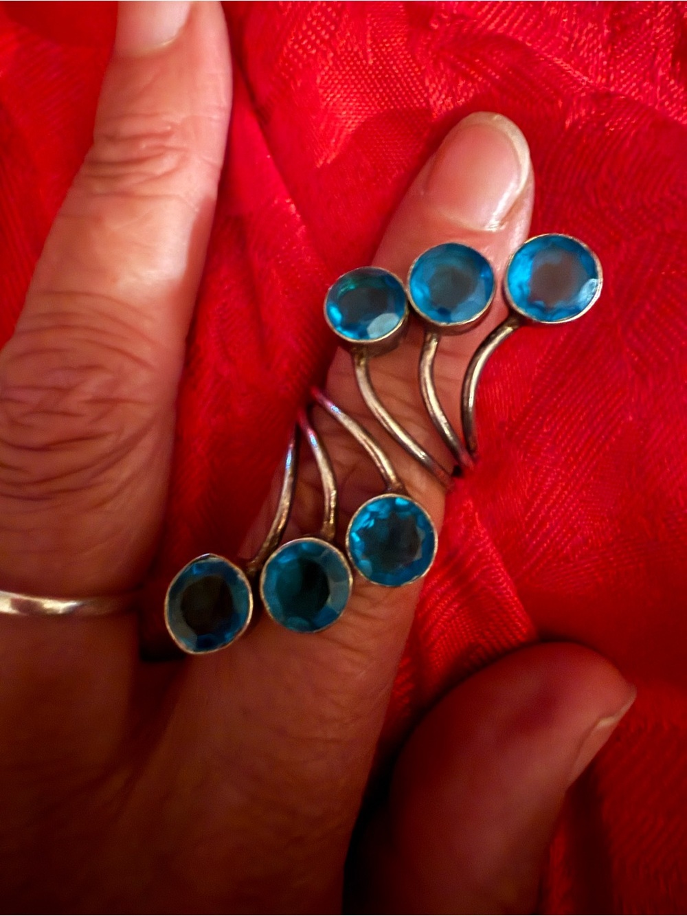 925 Blue Multi-Stone Statement Ring - Women Jewelry 6.75 size